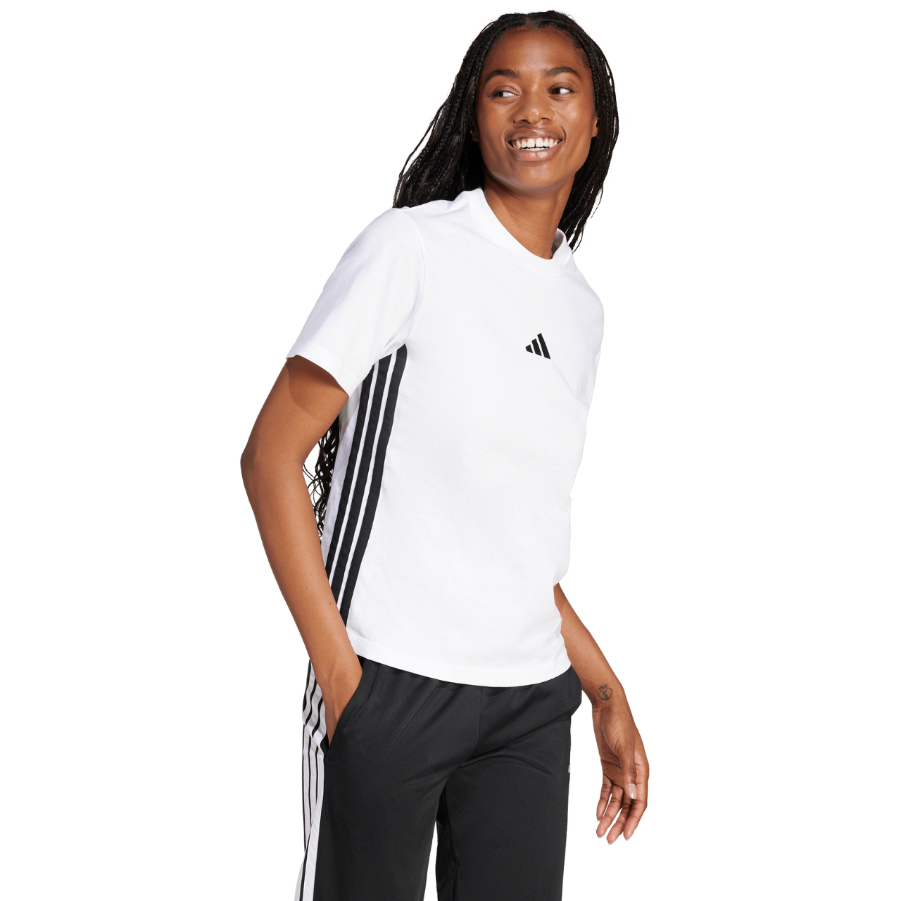 Koszulka damska adidas Essentials 3-Stripes biała – ujęcie 4