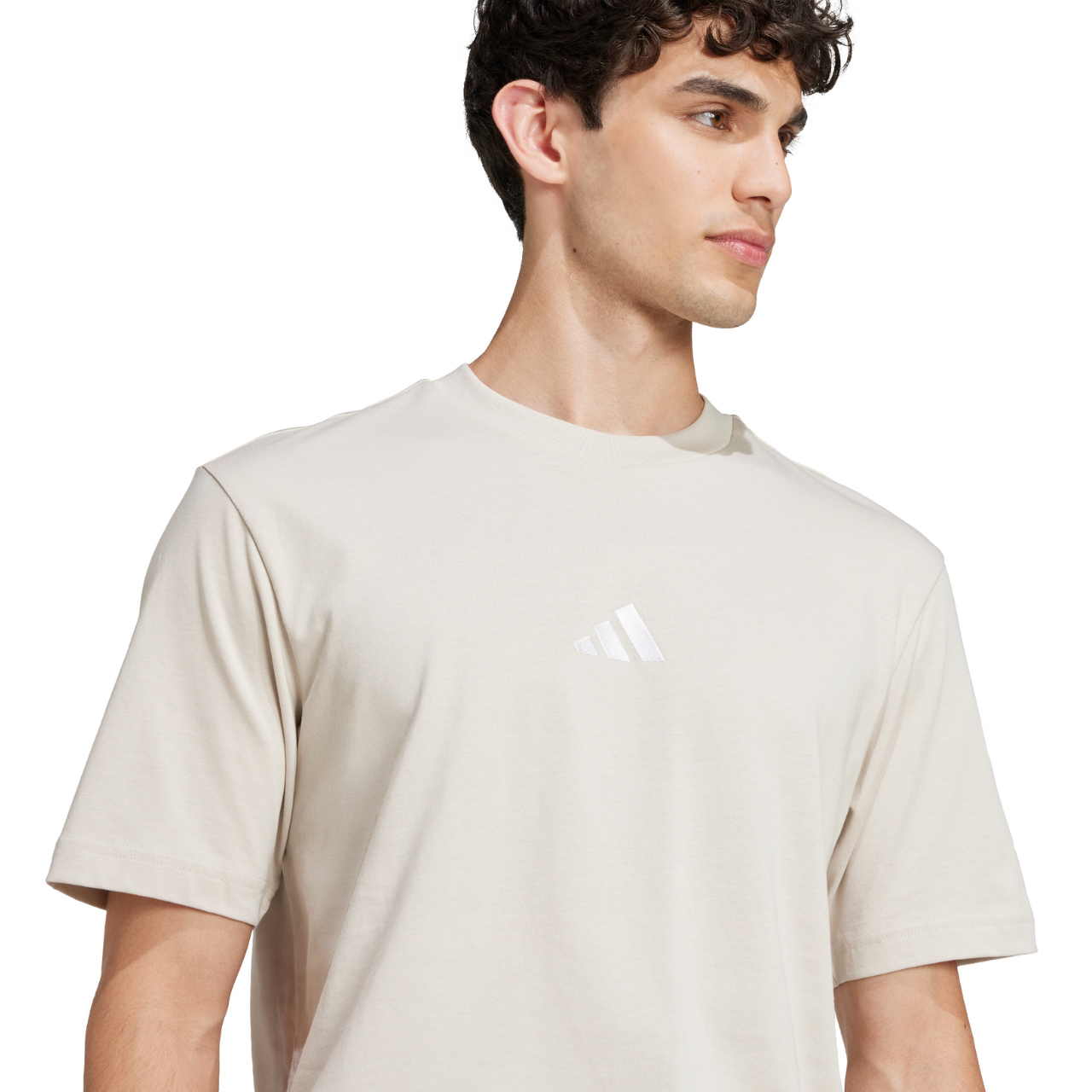 Koszulka męska adidas Essentials Small Logo Single Jersey beżowa – ujęcie 5