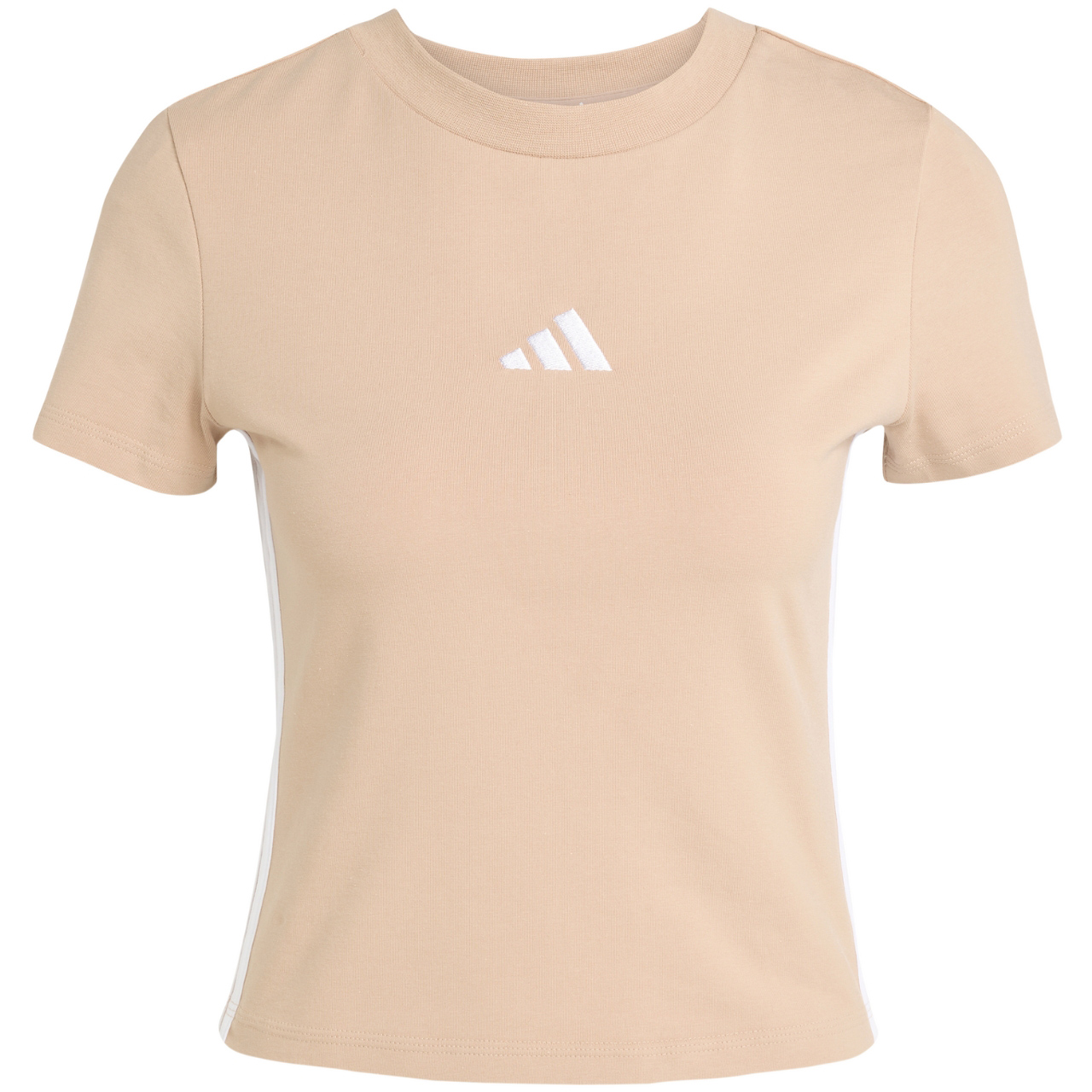 Koszulka damska adidas Essentials 3-Stripes Slim Baby beżowa – ujęcie 2