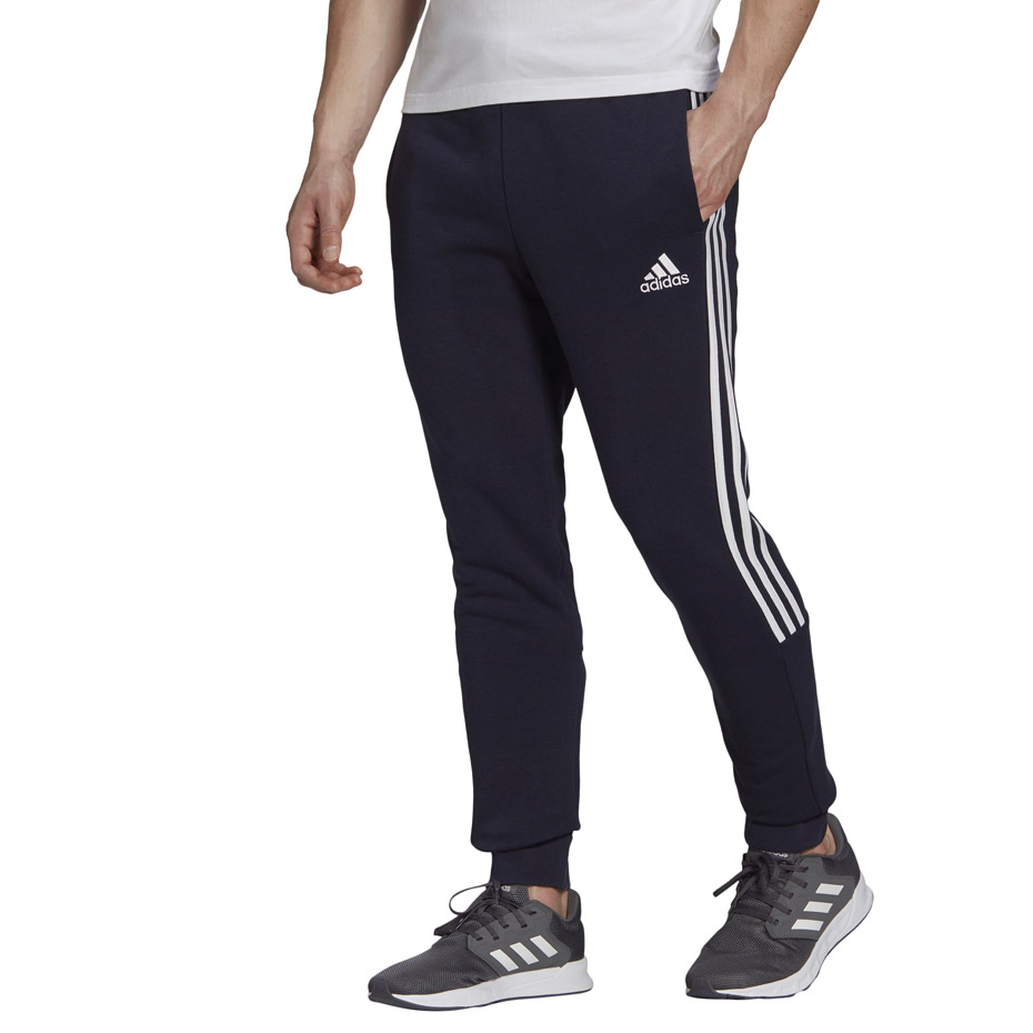 Spodnie męskie adidas Essentials Tapered Cuff 3 Stripes granatowe – ujęcie 2