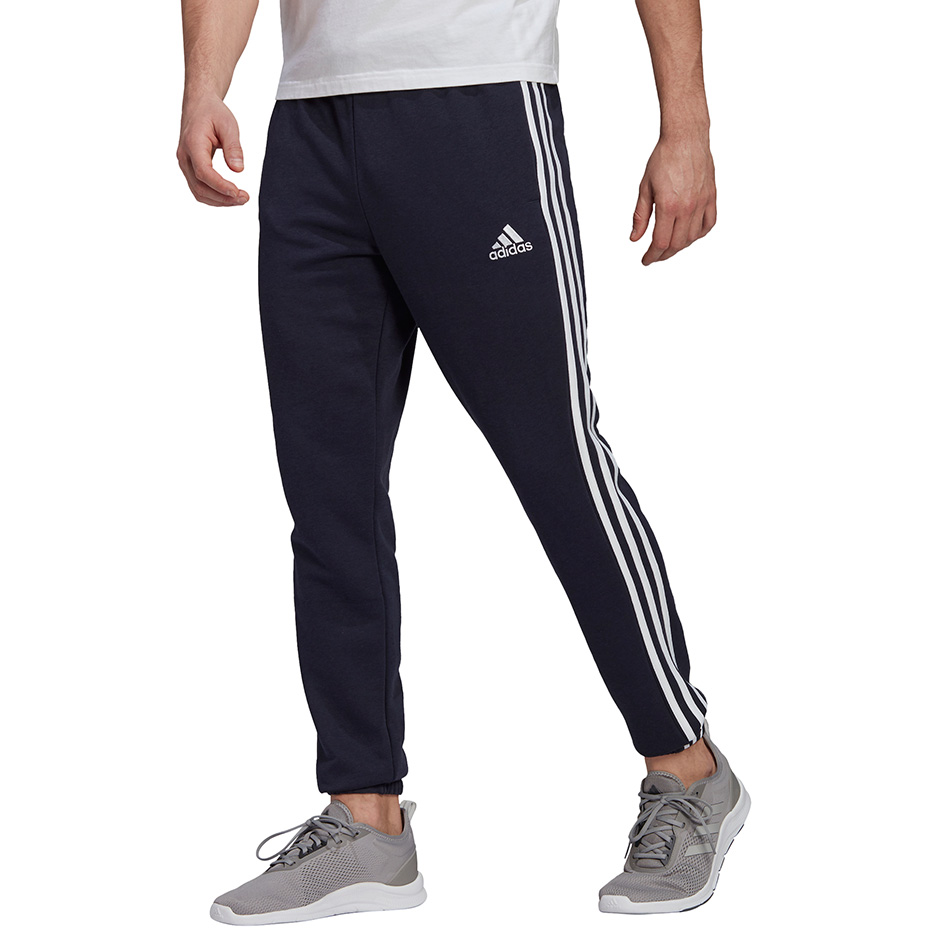 Spodnie męskie adidas Essentials Tapered Elastic Cuff 3 Stripes Pant granatowe – ujęcie 2