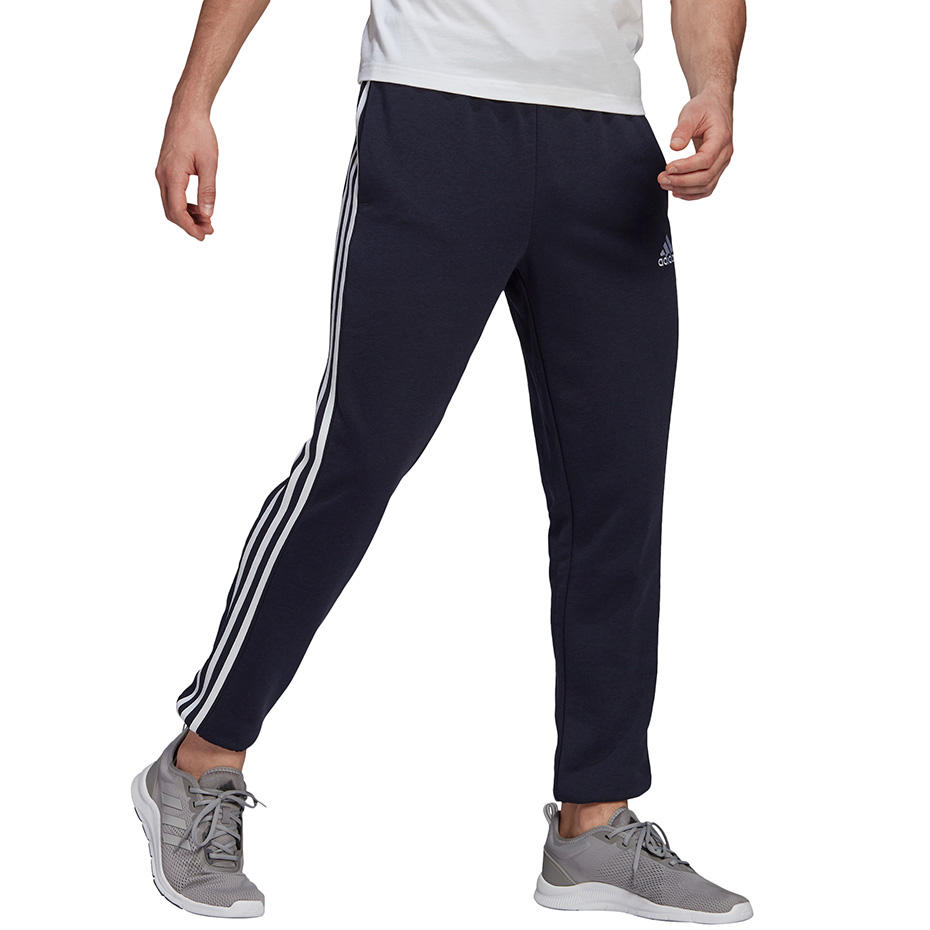 Spodnie męskie adidas Essentials Tapered Elastic Cuff 3 Stripes Pant granatowe – ujęcie 3