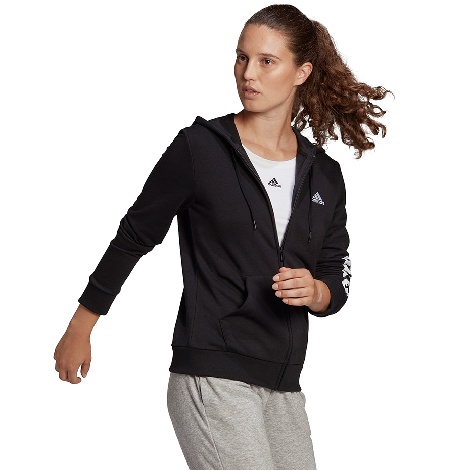 Bluza damska adidas Essentials Linear Ful zipp Hoodie czarna – ujęcie 3