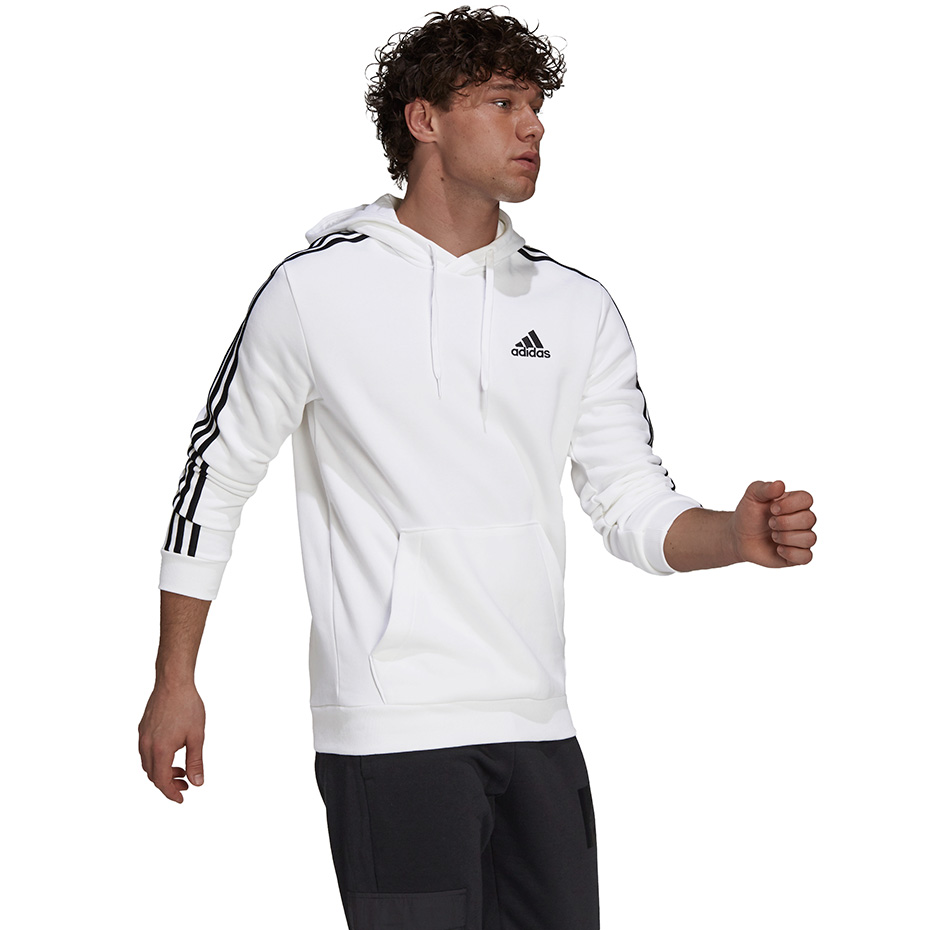 Bluza męska adidas Essentials Fleece 3-Stripes Hoodie biała – ujęcie 2