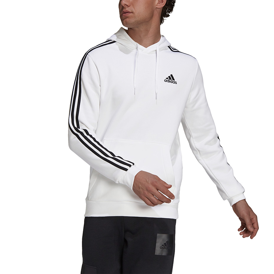 Bluza męska adidas Essentials Fleece 3-Stripes Hoodie biała – ujęcie 3