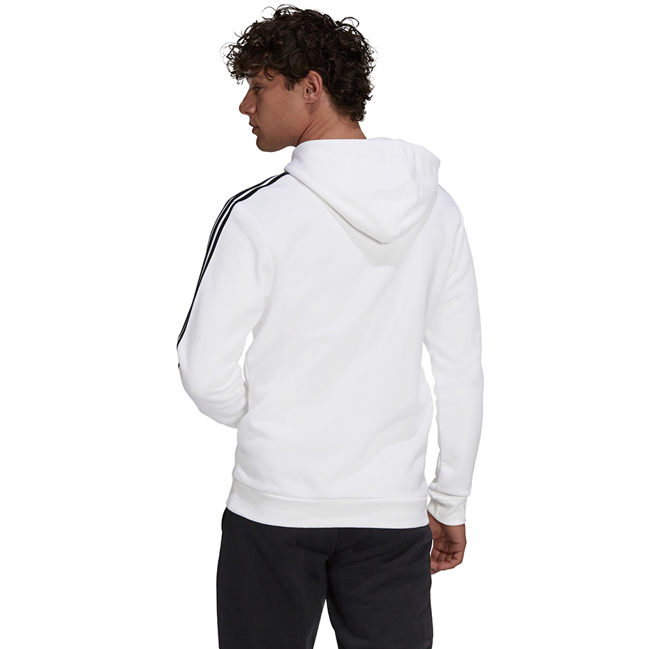Bluza męska adidas Essentials Fleece 3-Stripes Hoodie biała – ujęcie 4