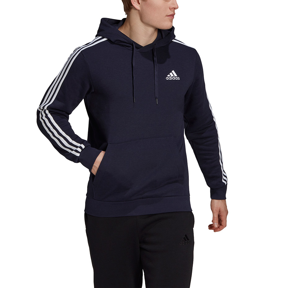Bluza męska adidas Essentials Fleece 3-Stripes Hoodie granatowa – ujęcie 2