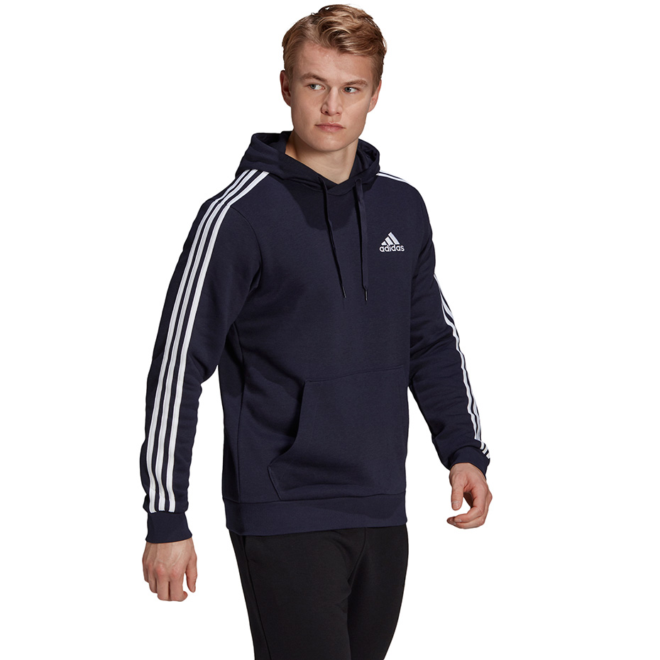 Bluza męska adidas Essentials Fleece 3-Stripes Hoodie granatowa – ujęcie 3