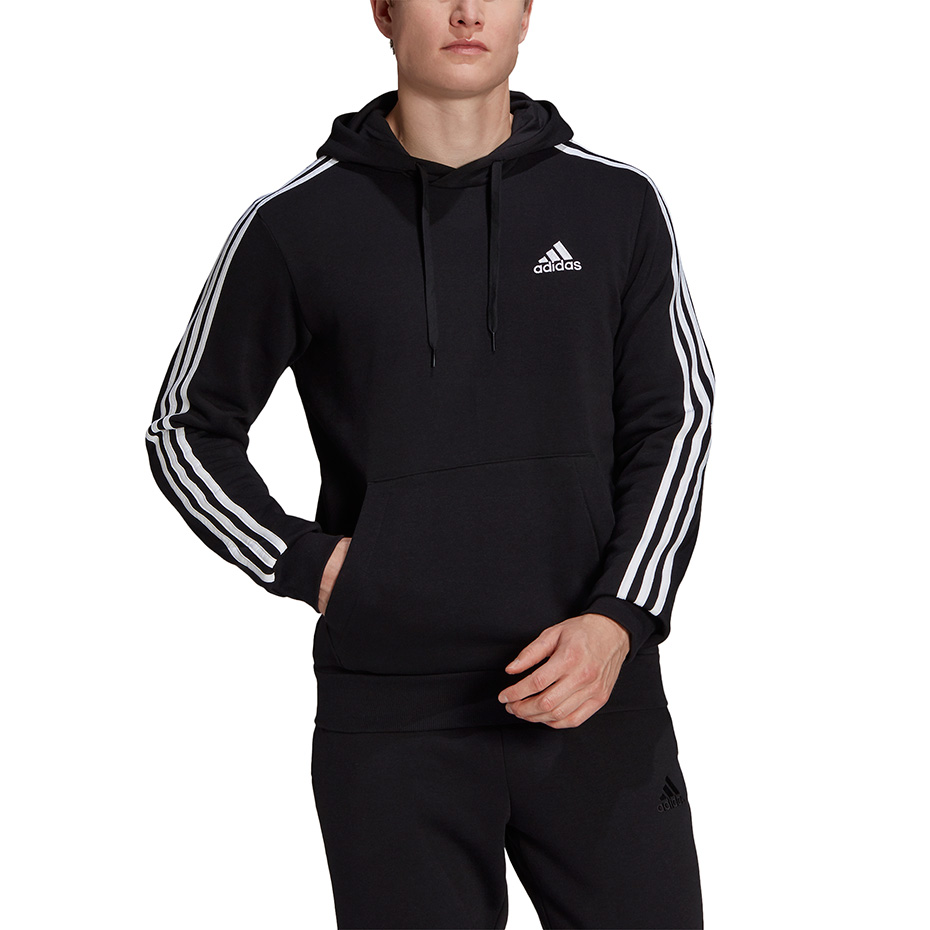Bluza męska adidas Essentials Fleece 3-Stripes Hoodie czarna – ujęcie 3
