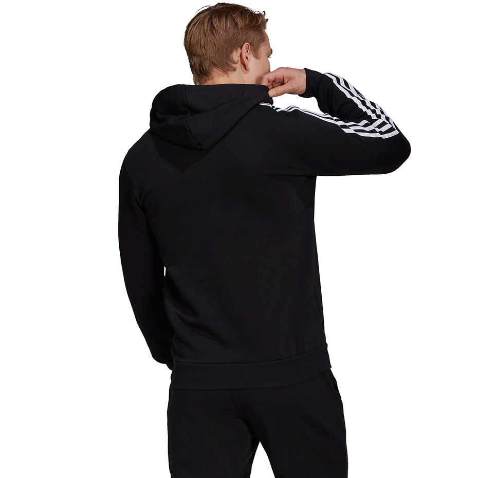 Bluza męska adidas Essentials Fleece 3-Stripes Hoodie czarna – ujęcie 4