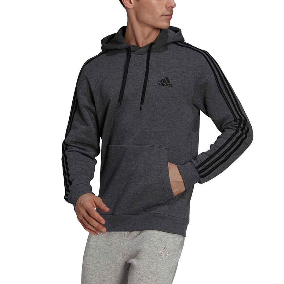 Bluza męska adidas Essentials Fleece 3-Stripes Hoodie ciemnoszara – ujęcie 2
