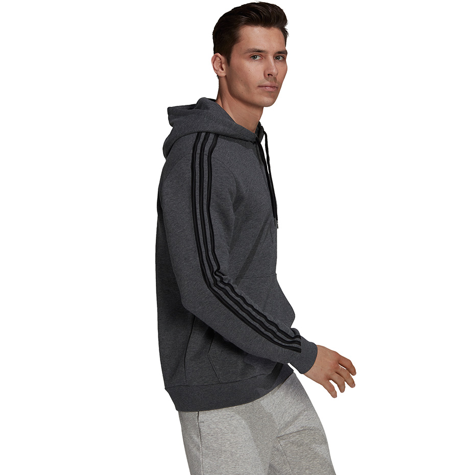 Bluza męska adidas Essentials Fleece 3-Stripes Hoodie ciemnoszara – ujęcie 3