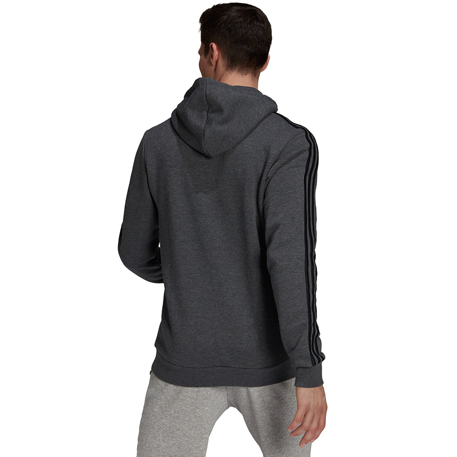 Bluza męska adidas Essentials Fleece 3-Stripes Hoodie ciemnoszara – ujęcie 4