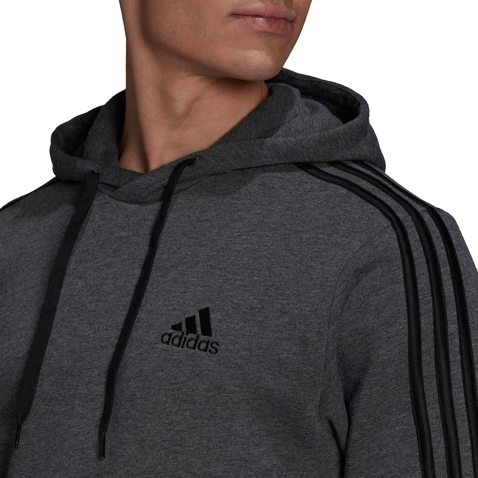 Bluza męska adidas Essentials Fleece 3-Stripes Hoodie ciemnoszara – ujęcie 5