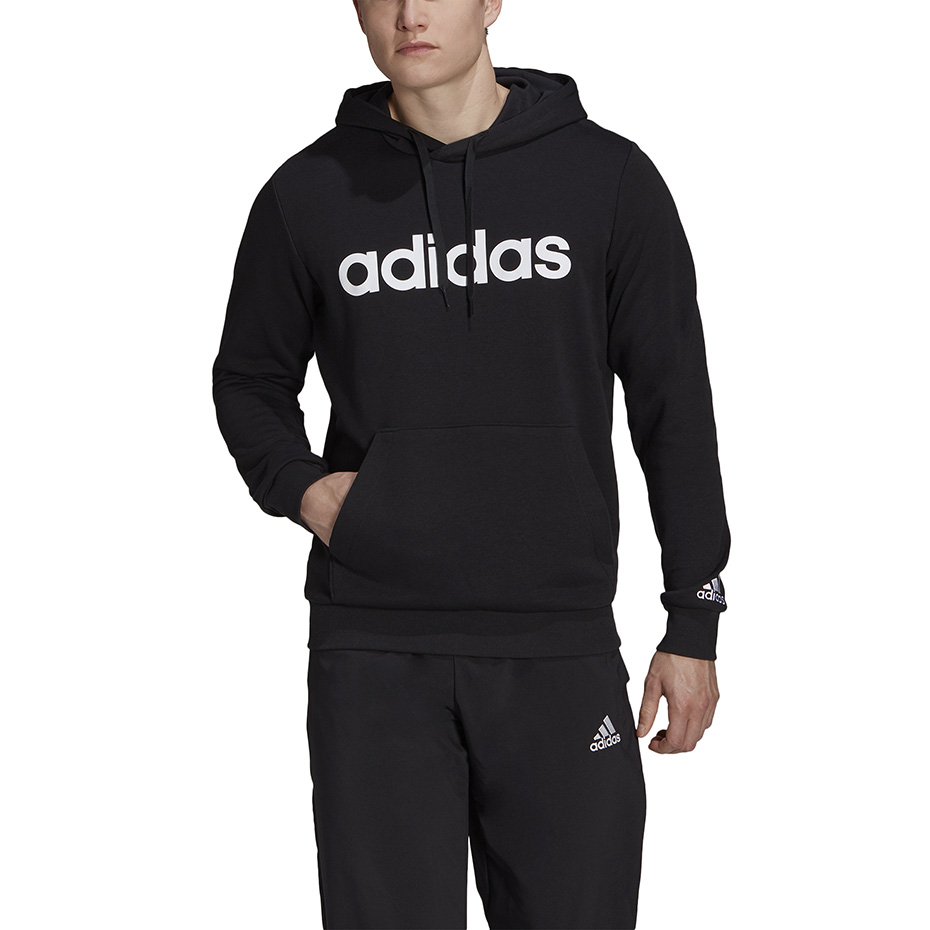 Bluza męska adidas Essentials French Terry Linear Logo Hoodie czarna – ujęcie 3