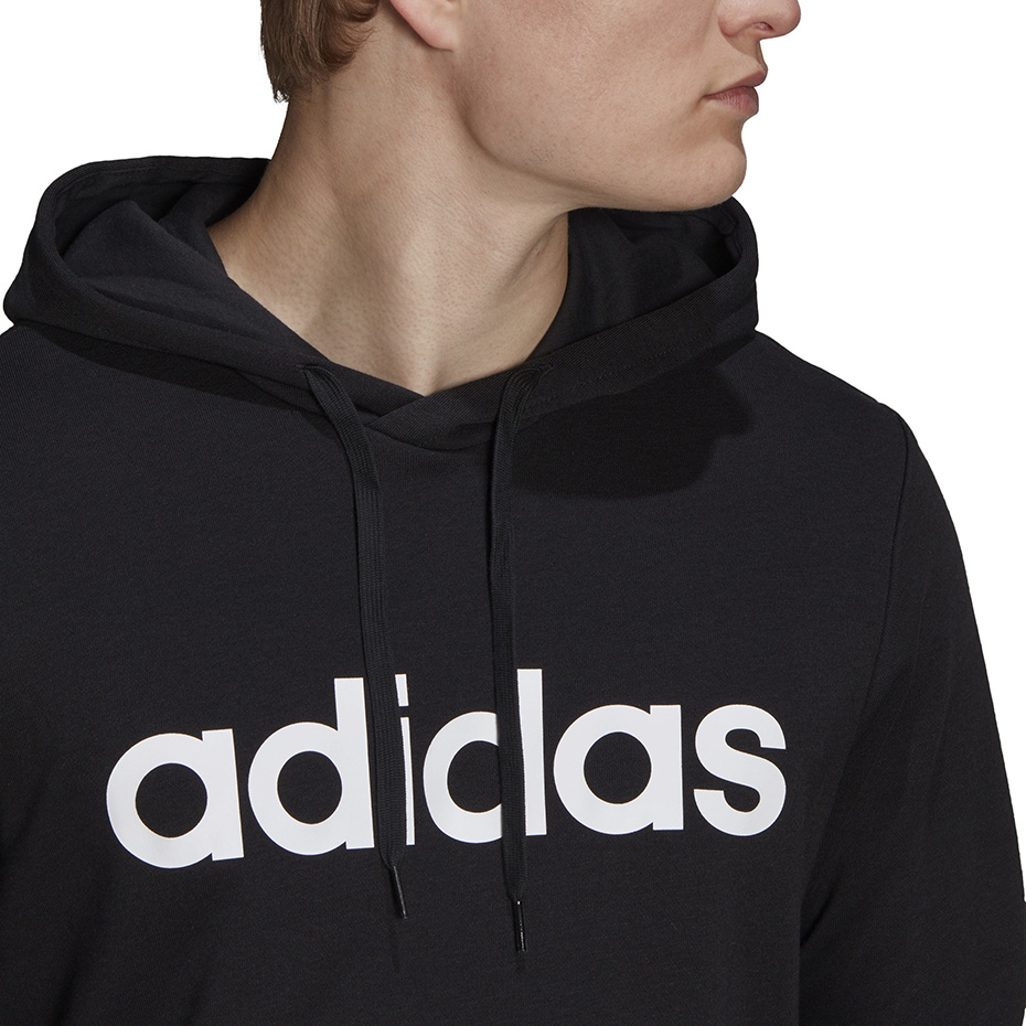 Bluza męska adidas Essentials French Terry Linear Logo Hoodie czarna – ujęcie 5