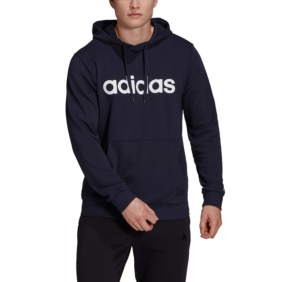 Bluza męska adidas Essentials French Terry Linear Logo Hoodie granatowa – ujęcie 3