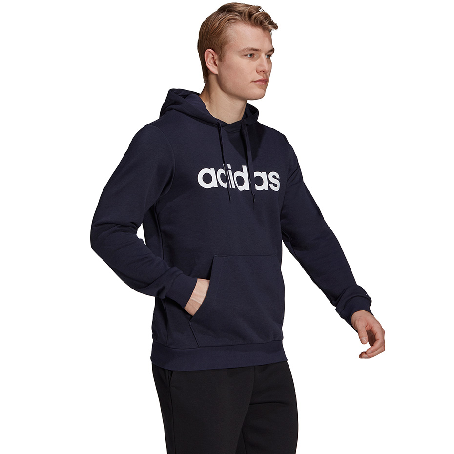 Bluza męska adidas Essentials French Terry Linear Logo Hoodie granatowa – ujęcie 4