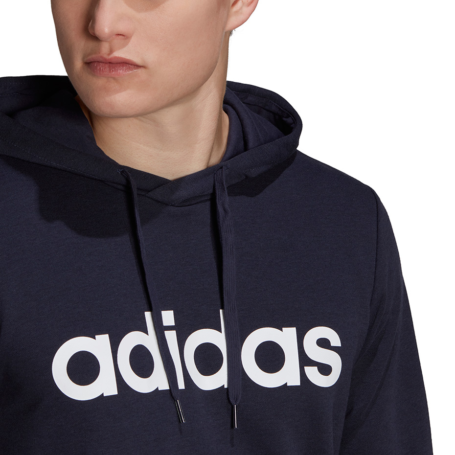 Bluza męska adidas Essentials French Terry Linear Logo Hoodie granatowa – ujęcie 5