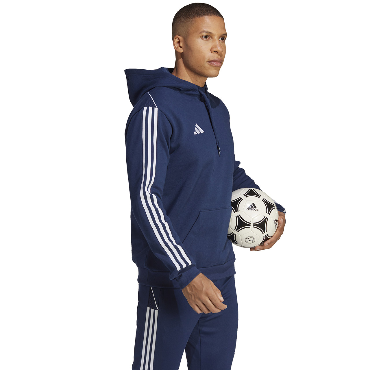Bluza męska adidas Tiro 23 League Sweat Hoodie granatowo-biała – ujęcie 3