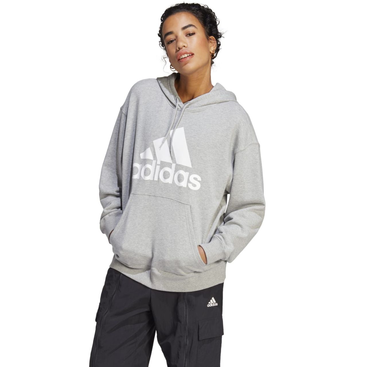 Bluza damska adidas Essentials Big Logo Oversized French Terry Hoodie szara – ujęcie 3