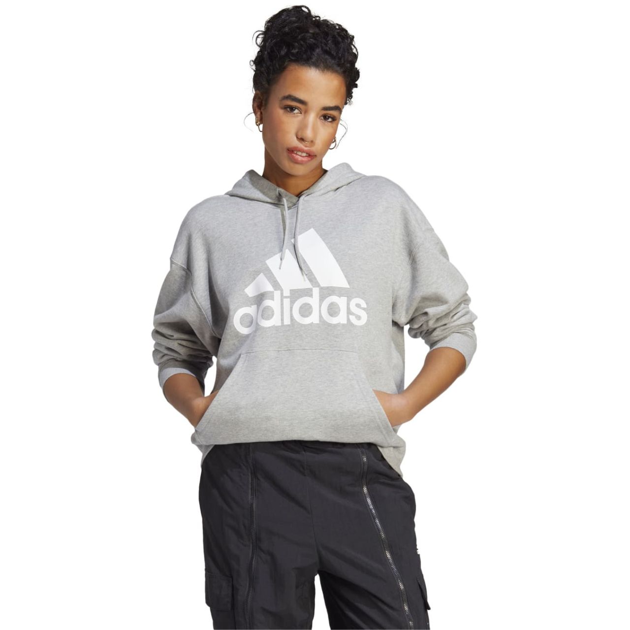 Bluza damska adidas Essentials Big Logo Oversized French Terry Hoodie szara – ujęcie 4