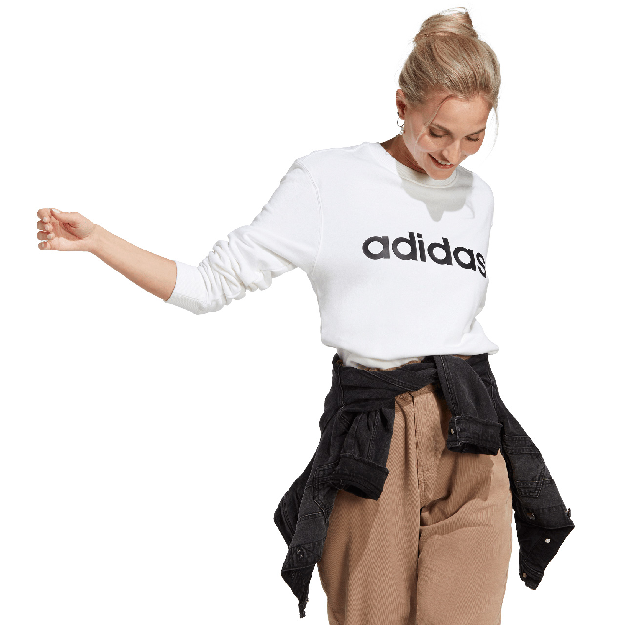 Bluza damska adidas Essentials Linear French Terry biała – ujęcie 3