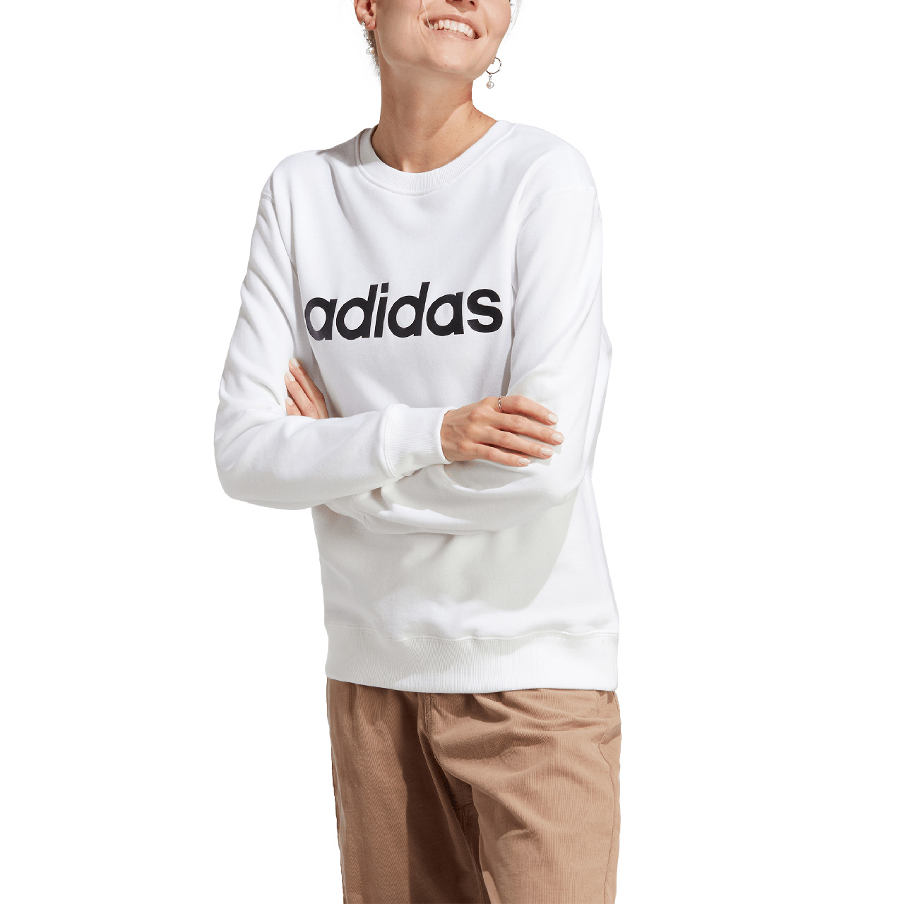 Bluza damska adidas Essentials Linear French Terry biała – ujęcie 4