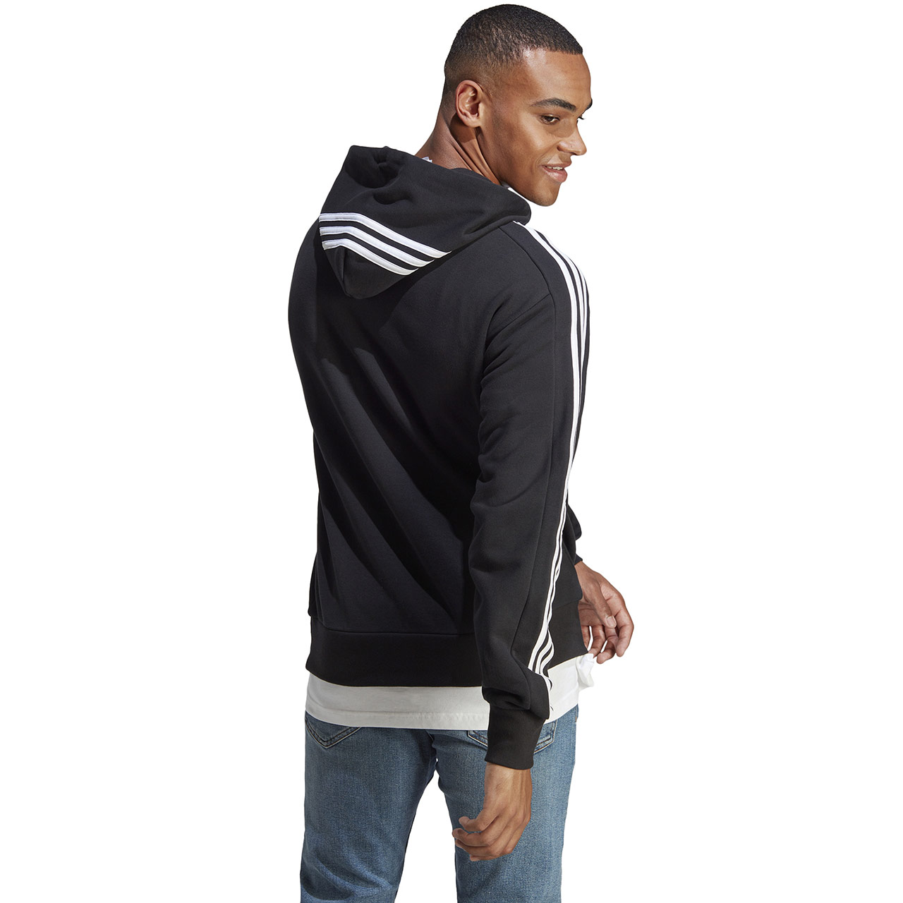 Bluza męska adidas Essentials French Terry 3-Stripes Hoodie czarna – ujęcie 4