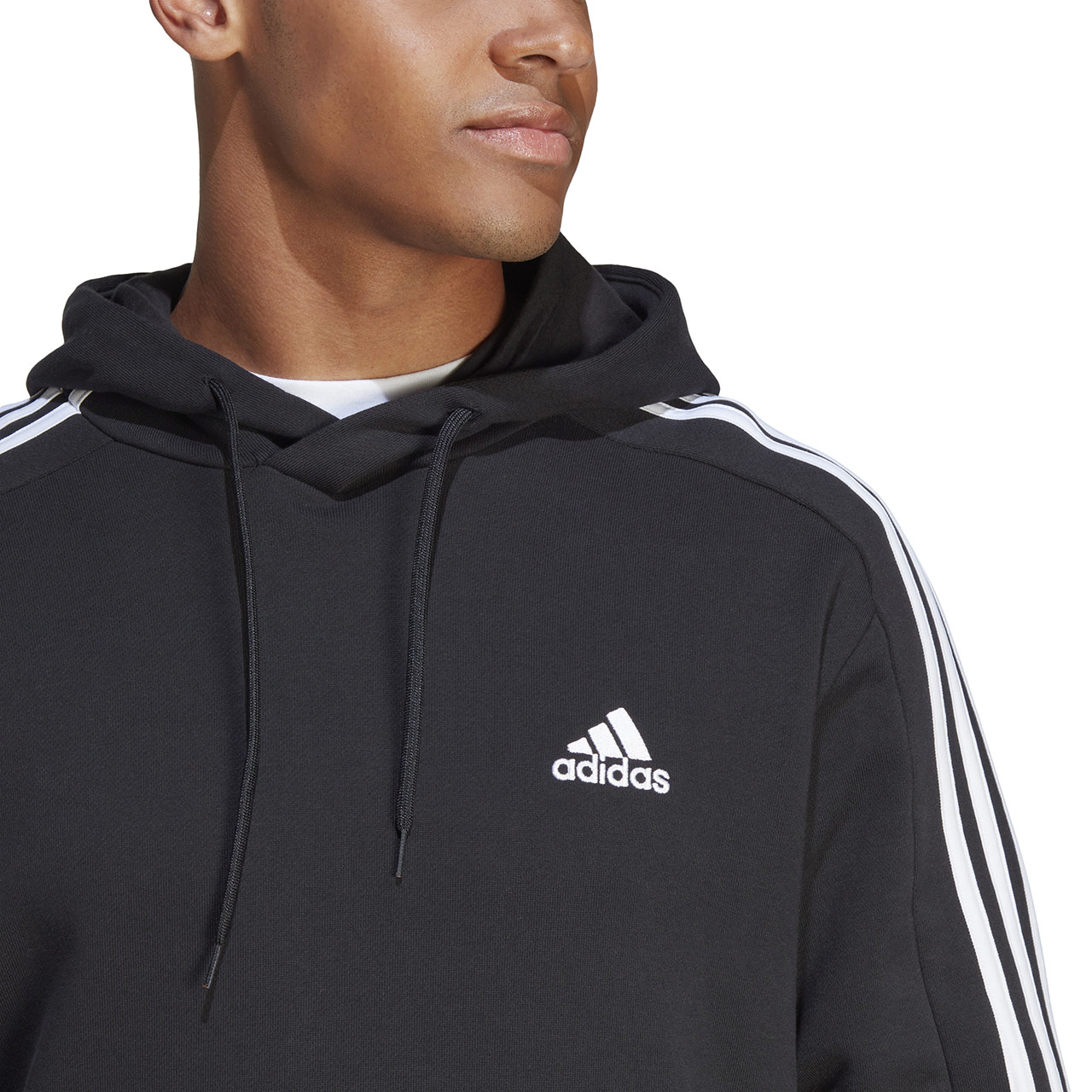 Bluza męska adidas Essentials French Terry 3-Stripes Hoodie czarna – ujęcie 5