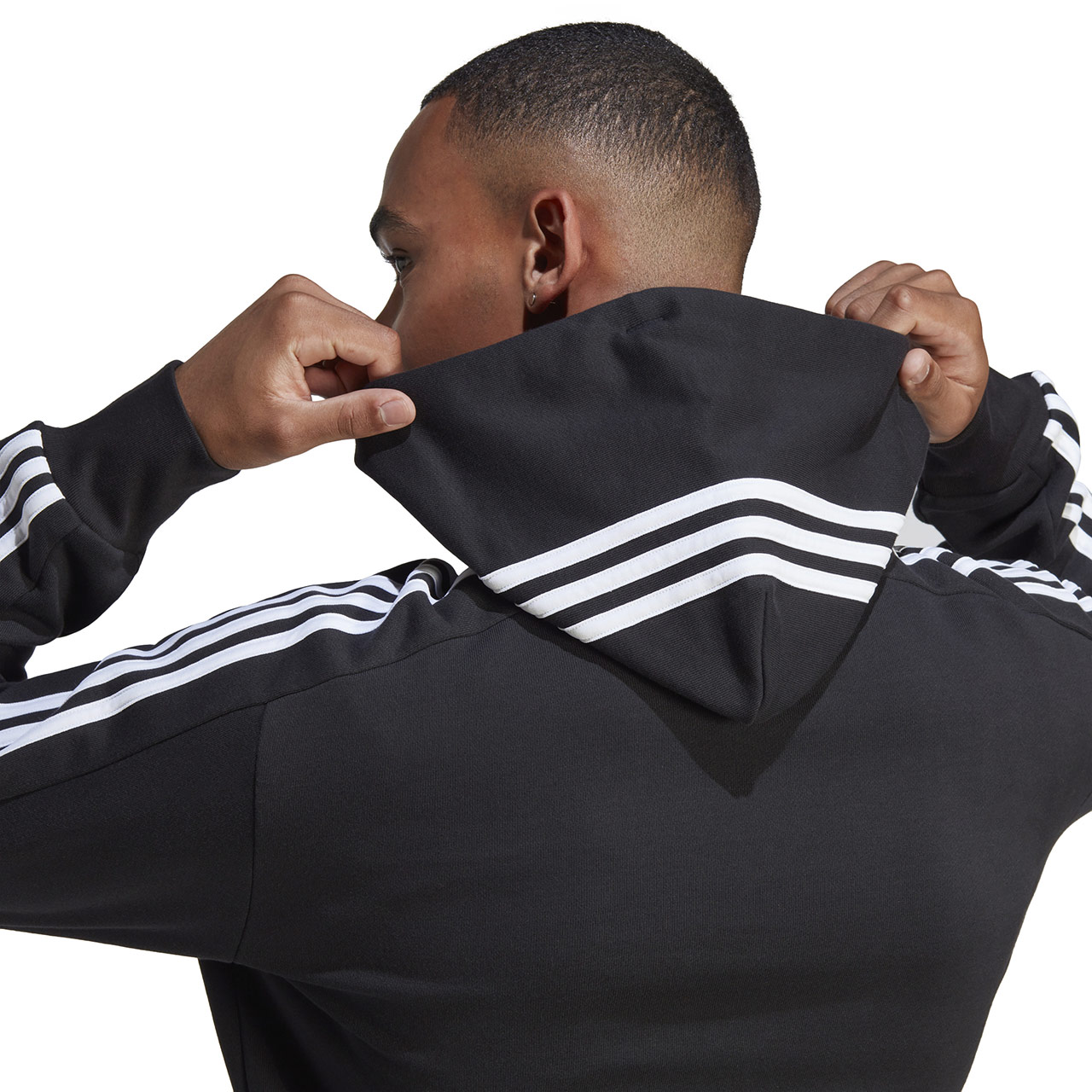 Bluza męska adidas Essentials French Terry 3-Stripes Hoodie czarna – ujęcie 7