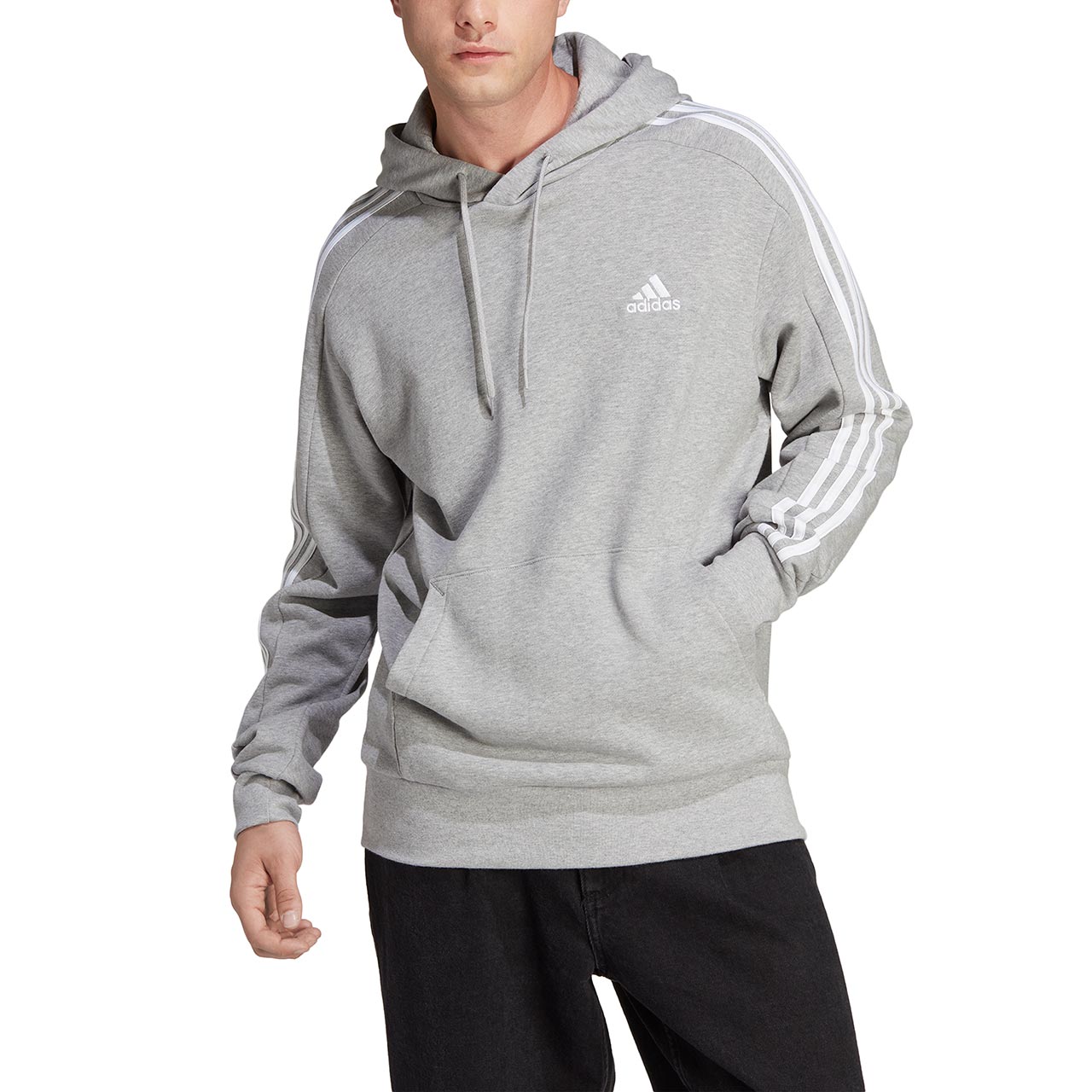 Bluza męska adidas Essentials French Terry 3-Stripes Hoodie szara – ujęcie 4