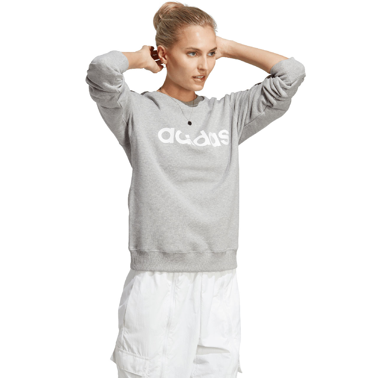 Bluza damska adidas Essentials Linear French Terry szara – ujęcie 3