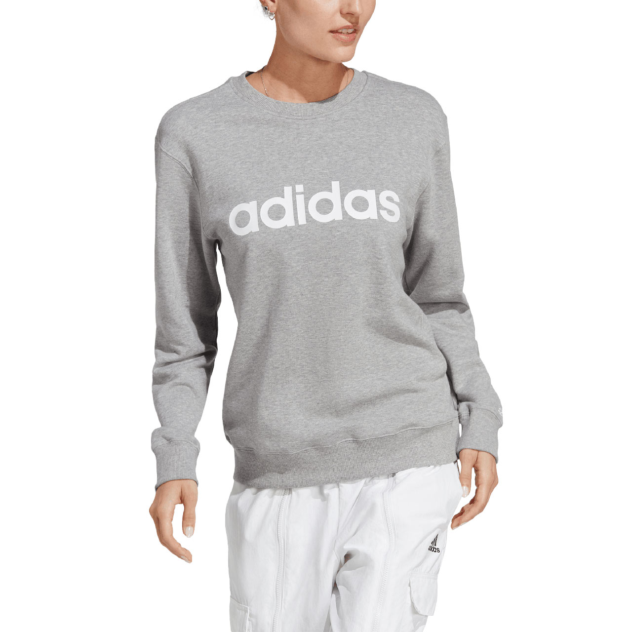 Bluza damska adidas Essentials Linear French Terry szara – ujęcie 4