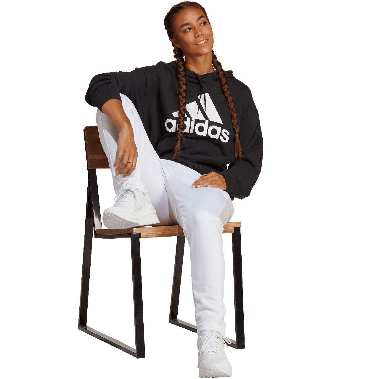 Bluza damska adidas Essentials Big Logo Oversized French Terry Hoodie czarna – ujęcie 3