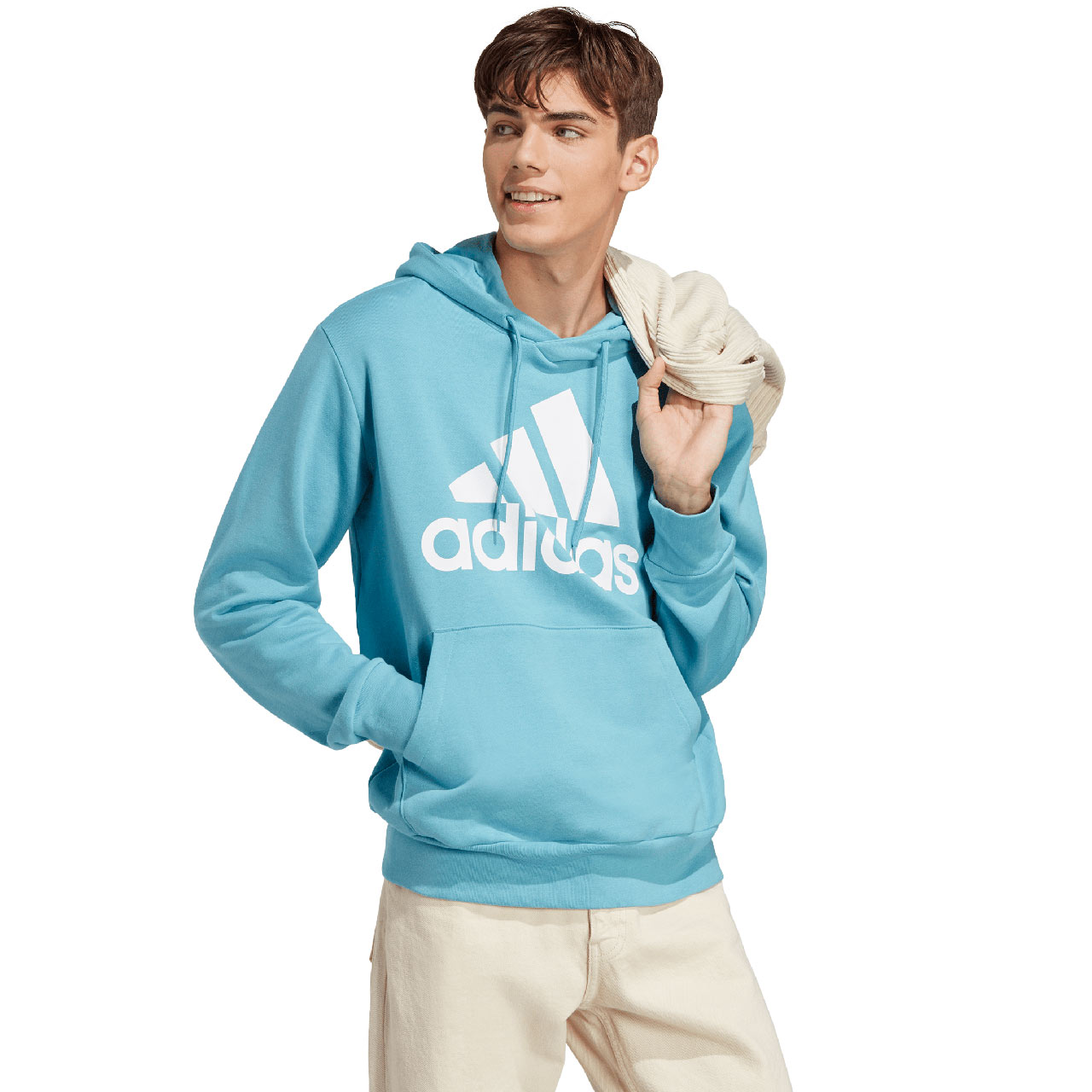 Bluza męska adidas Essentials French Terry Big Logo Hoodie błękitna – ujęcie 3