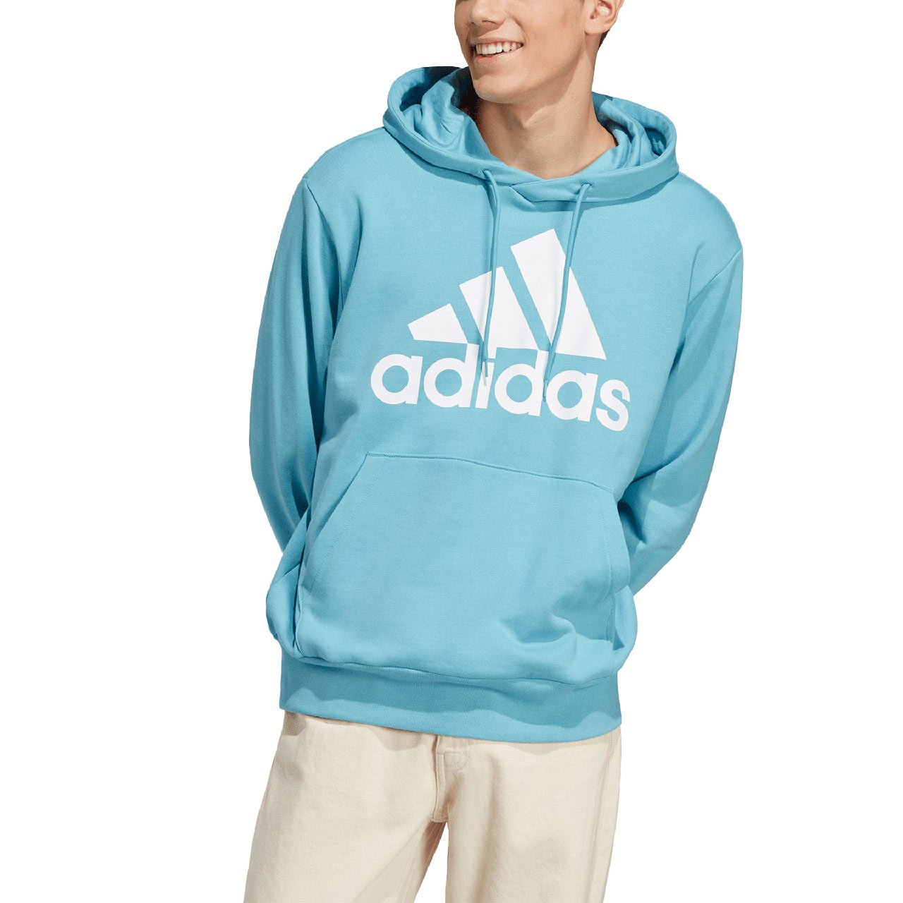Bluza męska adidas Essentials French Terry Big Logo Hoodie błękitna – ujęcie 4
