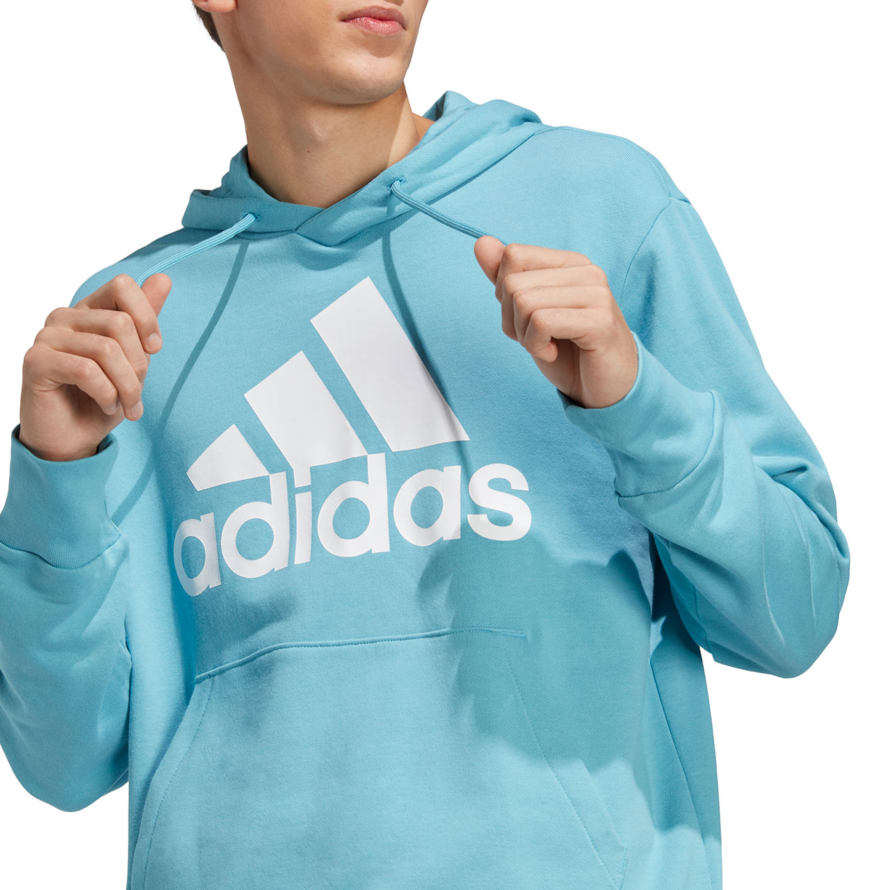 Bluza męska adidas Essentials French Terry Big Logo Hoodie błękitna – ujęcie 5
