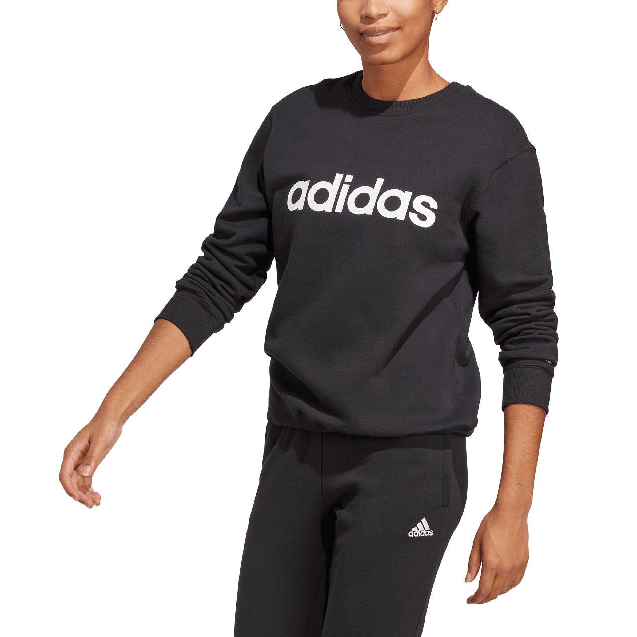 Bluza damska adidas Essentials Linear French Terry czarna – ujęcie 4
