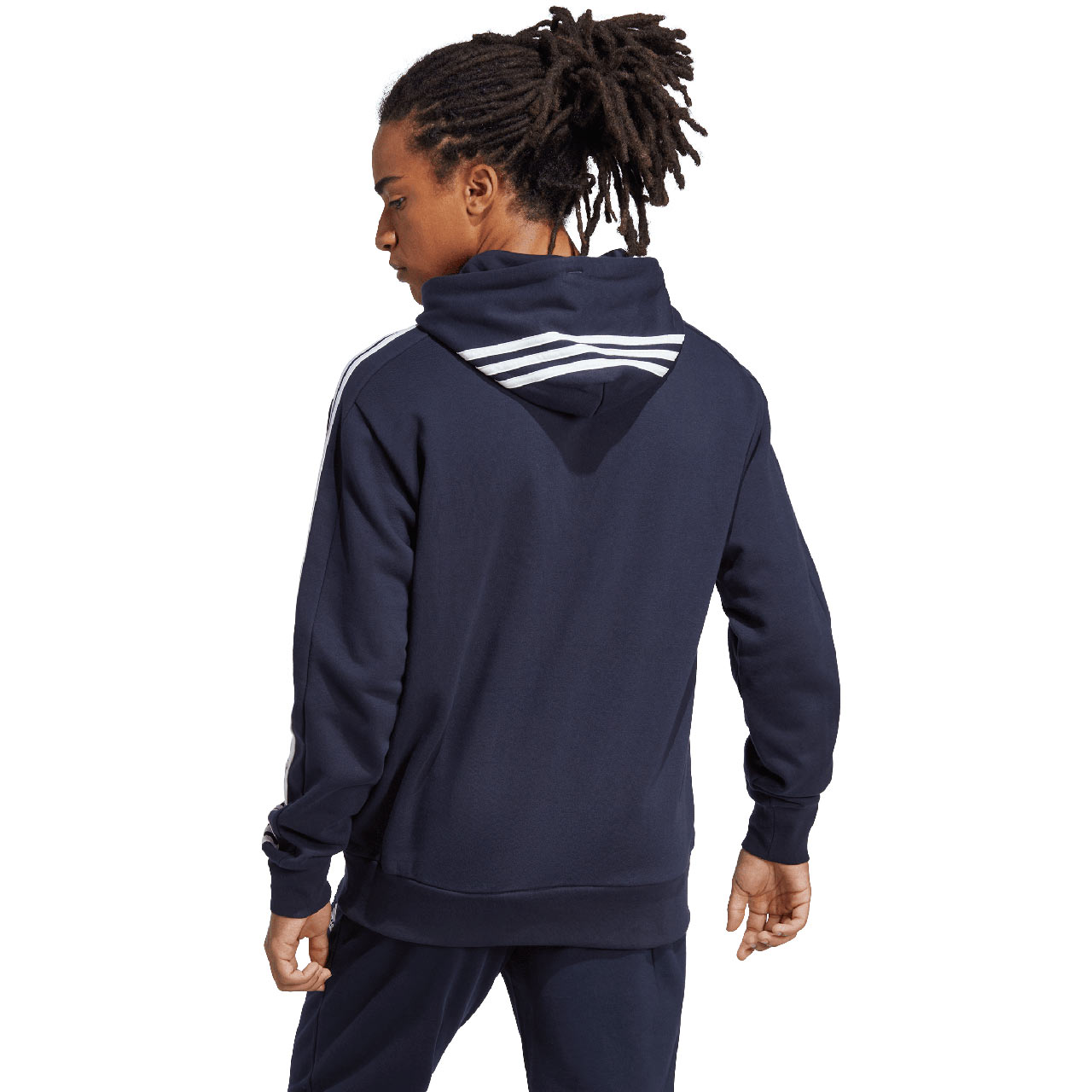 Bluza męska adidas Essentials French Terry 3-Stripes Hoodie granatowa – ujęcie 2