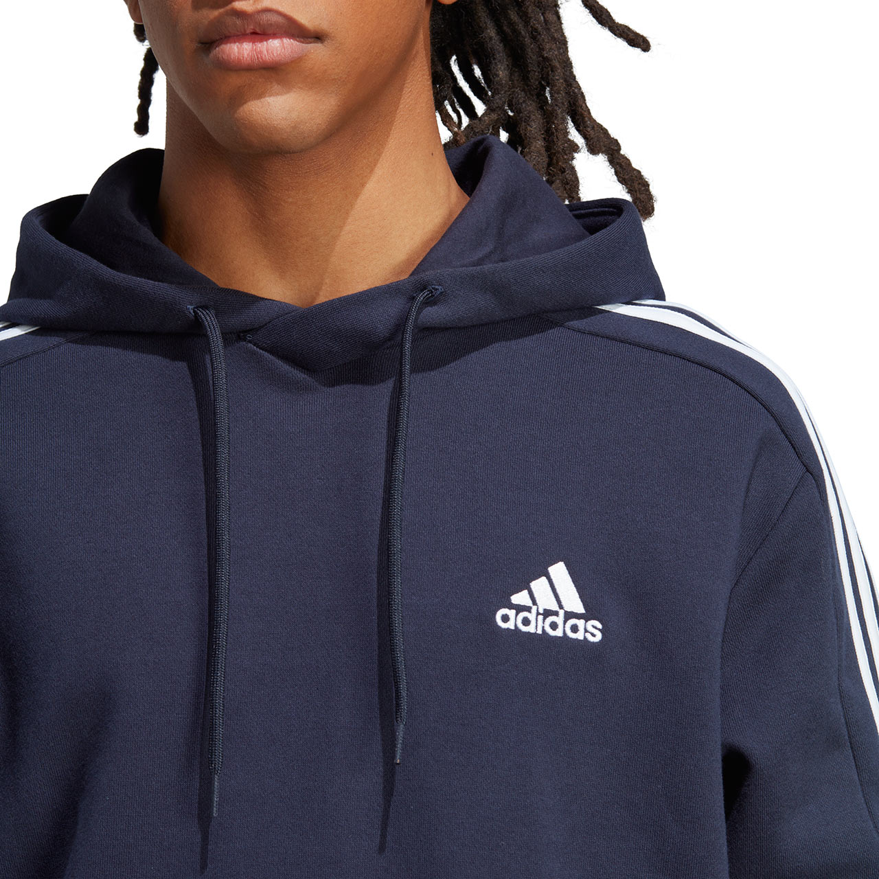 Bluza męska adidas Essentials French Terry 3-Stripes Hoodie granatowa – ujęcie 5