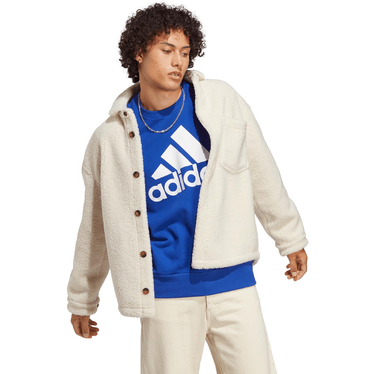 Bluza męska adidas Essentials French Terry Big Logo niebieska – ujęcie 3