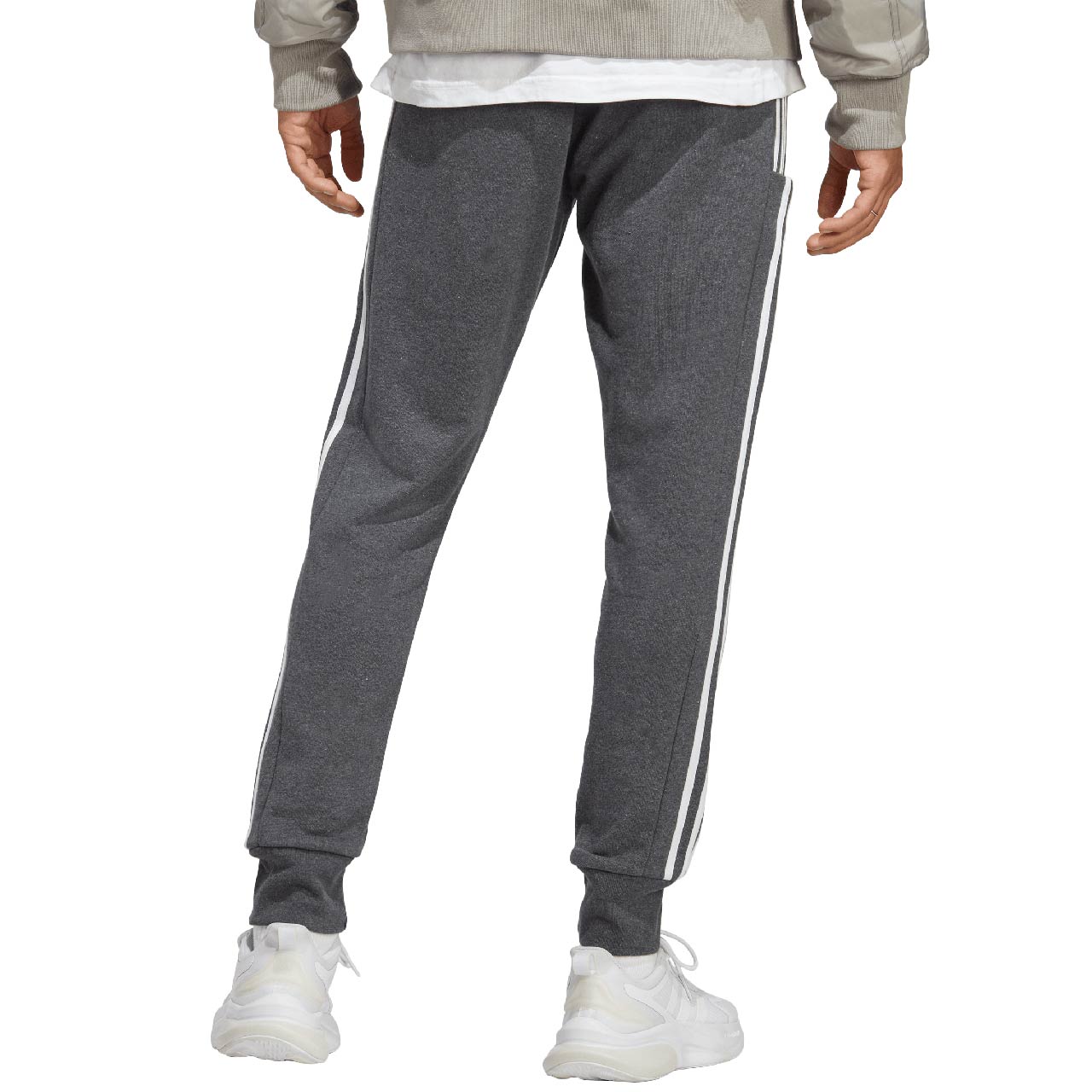 Spodnie męskie adidas Essentials French Terry Tapered Cuff 3-Stripes szare – ujęcie 2