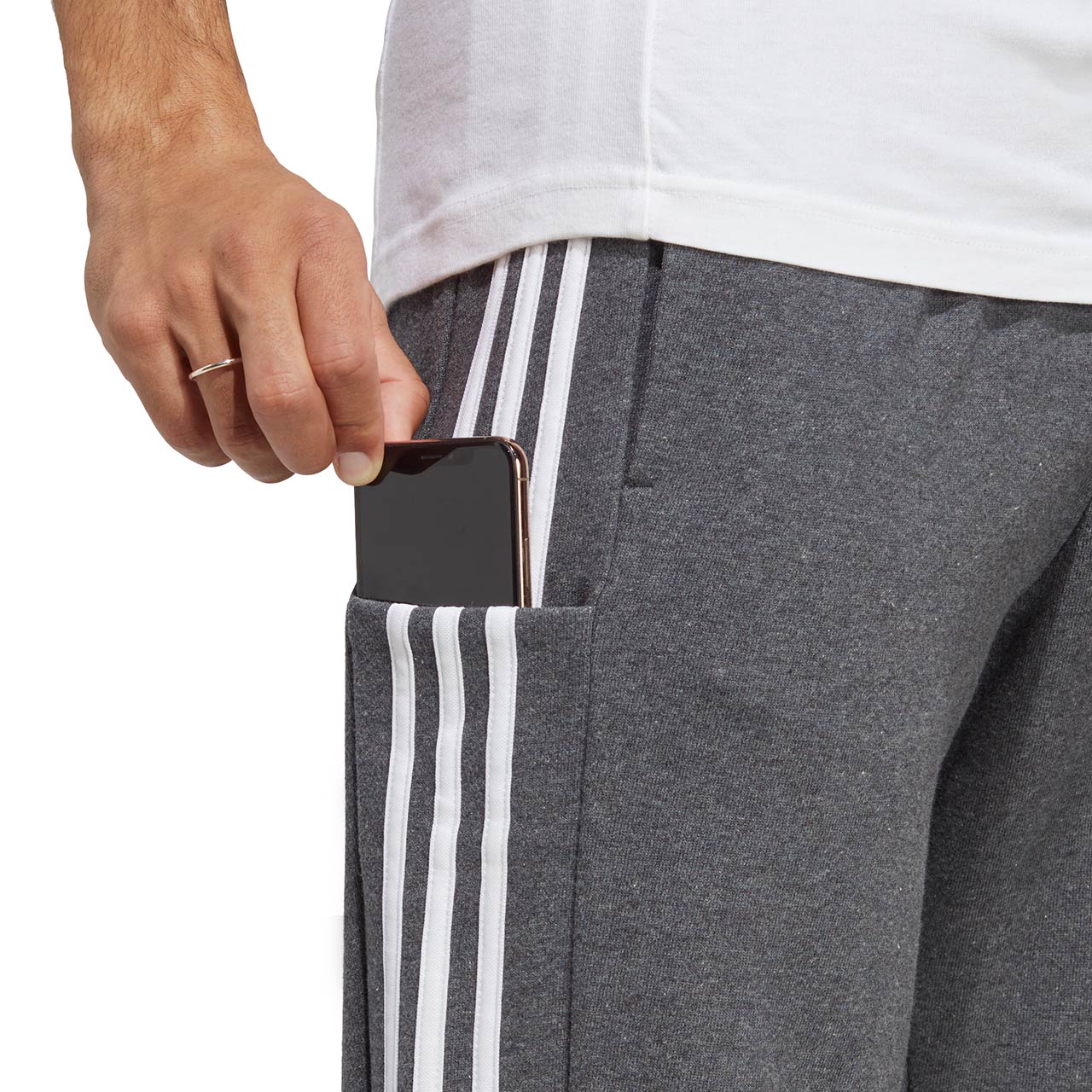 Spodnie męskie adidas Essentials French Terry Tapered Cuff 3-Stripes szare – ujęcie 6