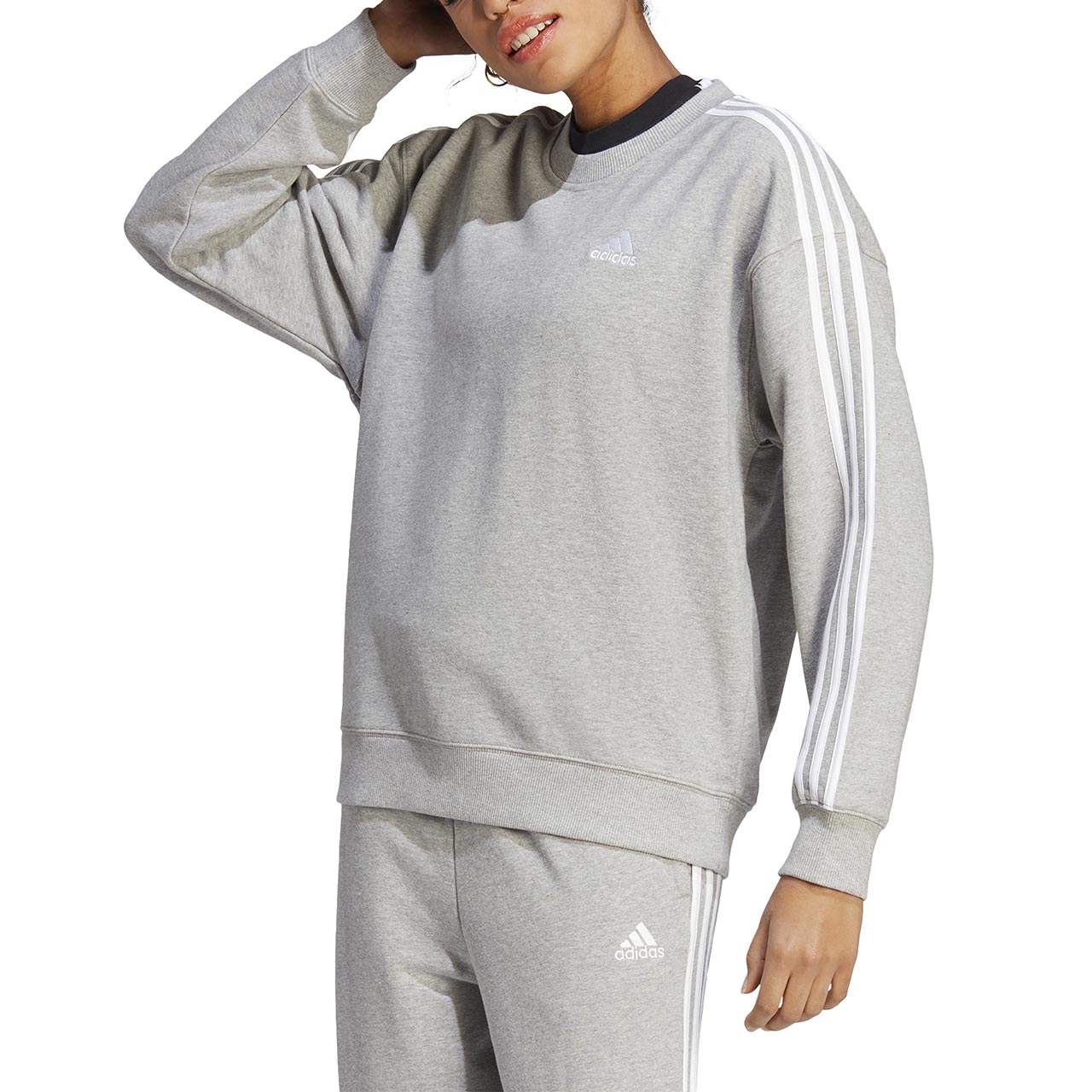 Bluza damska adidas Essentials 3-Stripes szara – ujęcie 4
