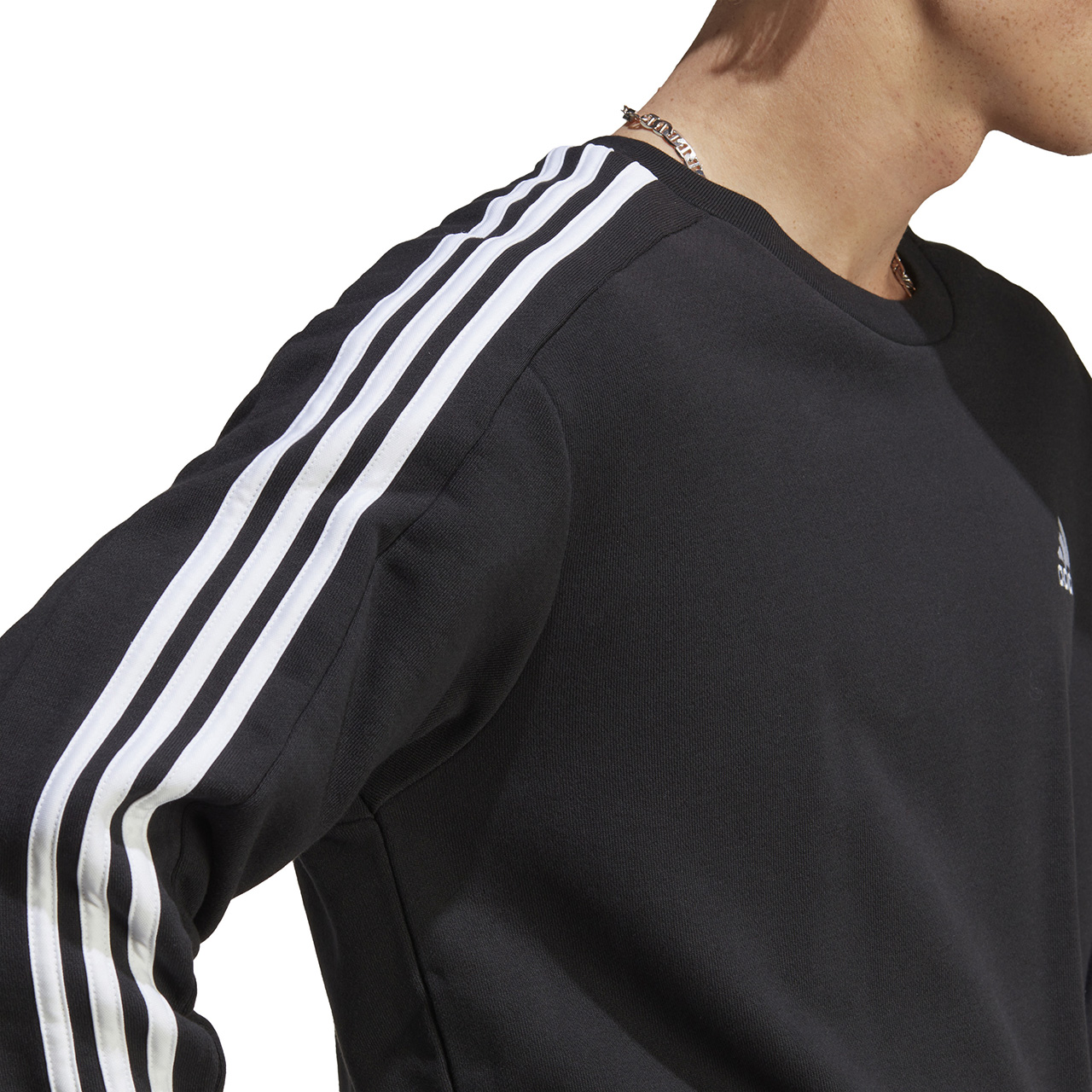 Bluza męska adidas Essentials French Terry 3-Stripes czarna – ujęcie 7
