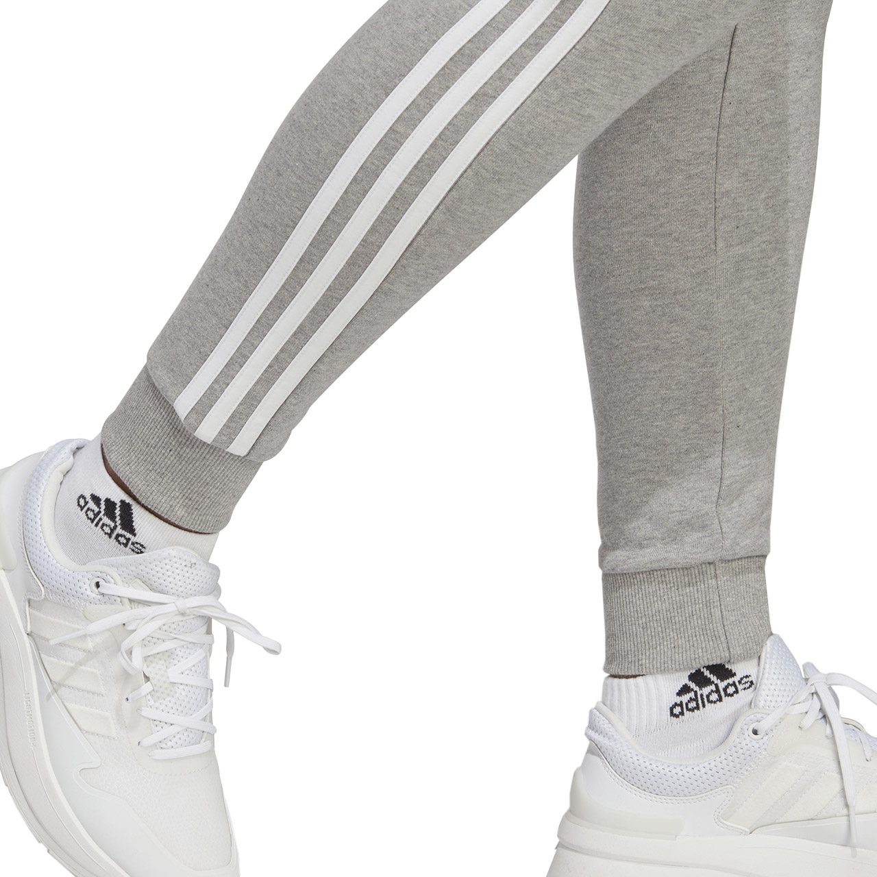 Spodnie damskie adidas Essentials 3-Stripes French Terry Cuffed szare – ujęcie 5