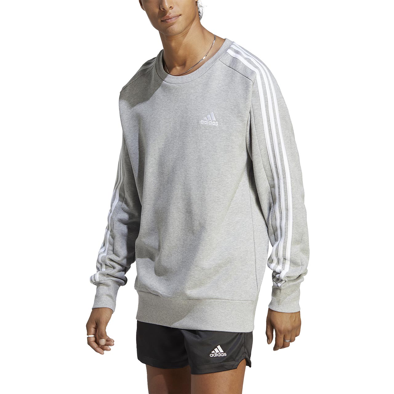 Bluza męska adidas Essentials French Terry 3-Stripes szara – ujęcie 3