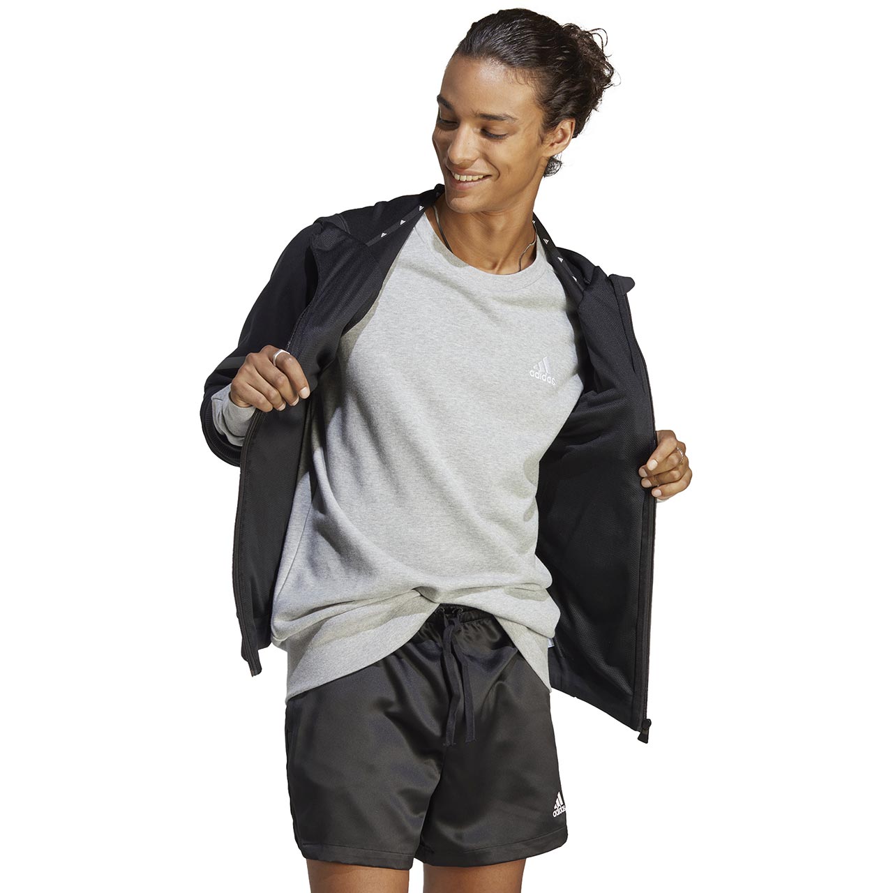 Bluza męska adidas Essentials French Terry 3-Stripes szara – ujęcie 4