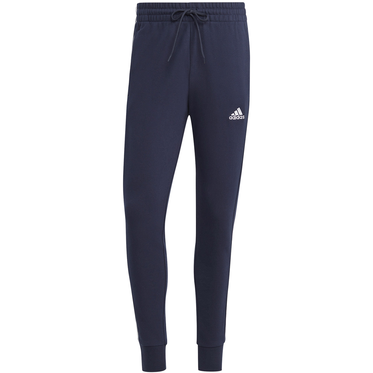 Spodnie męskie adidas Essentials French Terry Tapered Cuff 3-Stripes granatowe